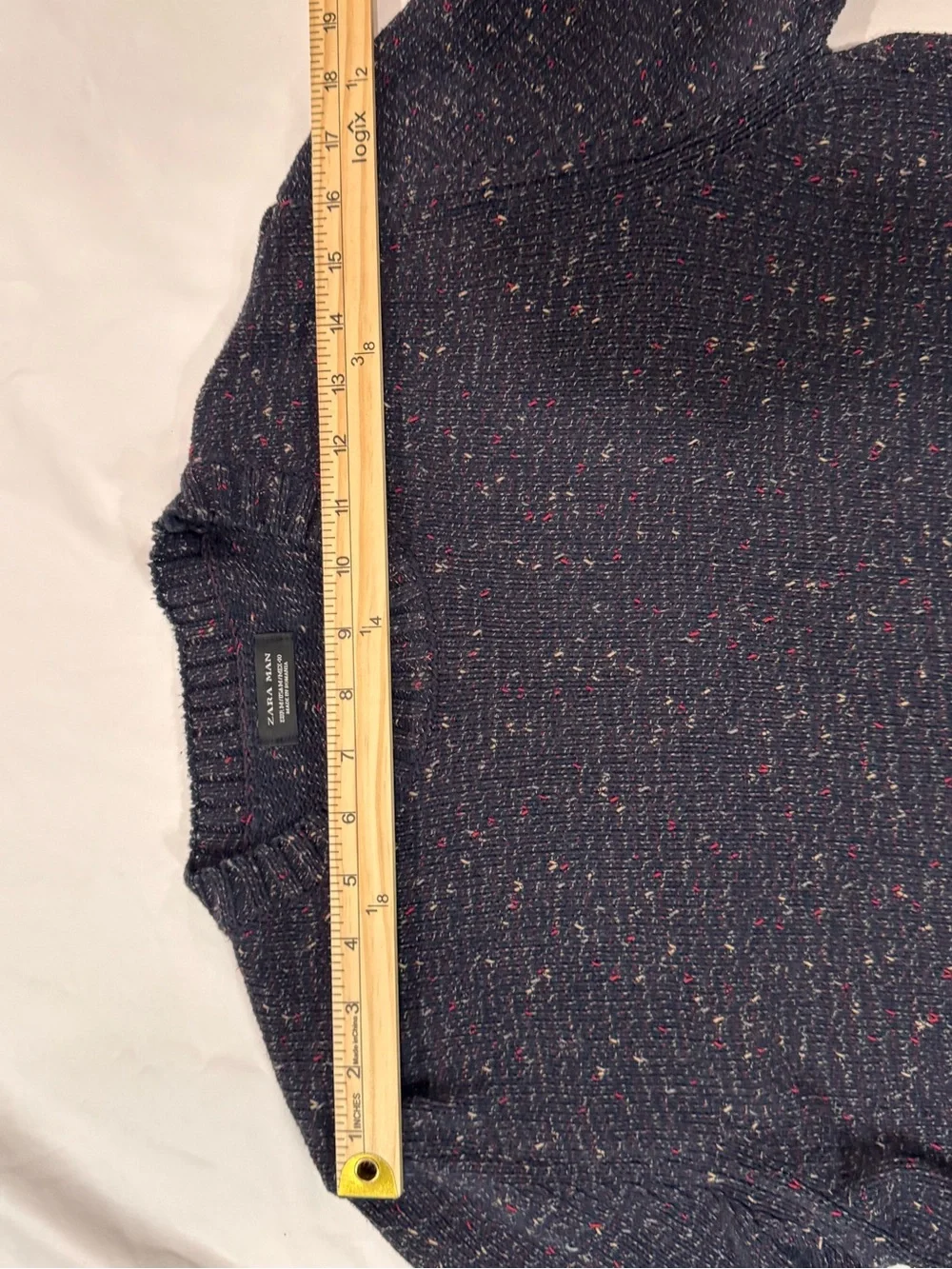 Zara Man Speckled Fleck Knit Crewneck Sweater Navy Blue Multicolor Size Medium